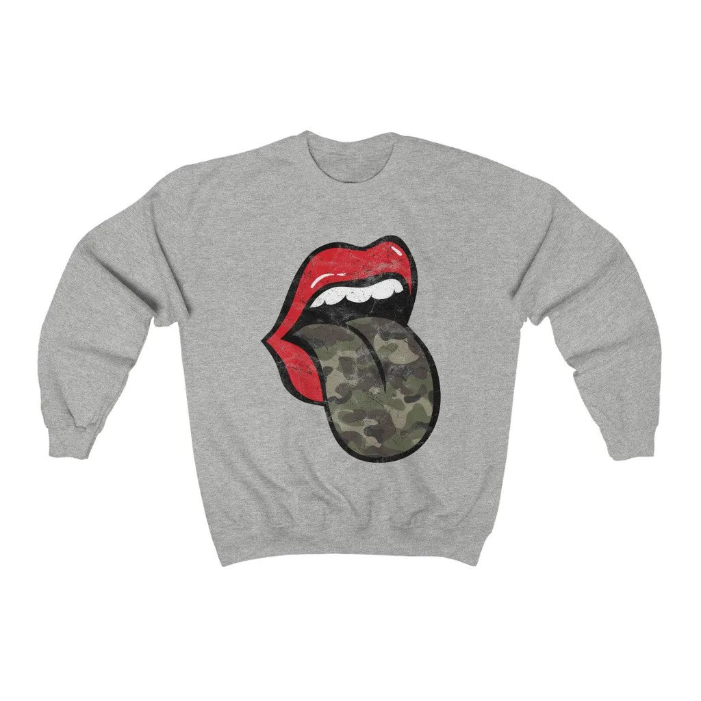 Red Lips Camo Tongue Out Distressed Unisex Sweatshirt sold by Always Stylish Mama product image thumbnail 4