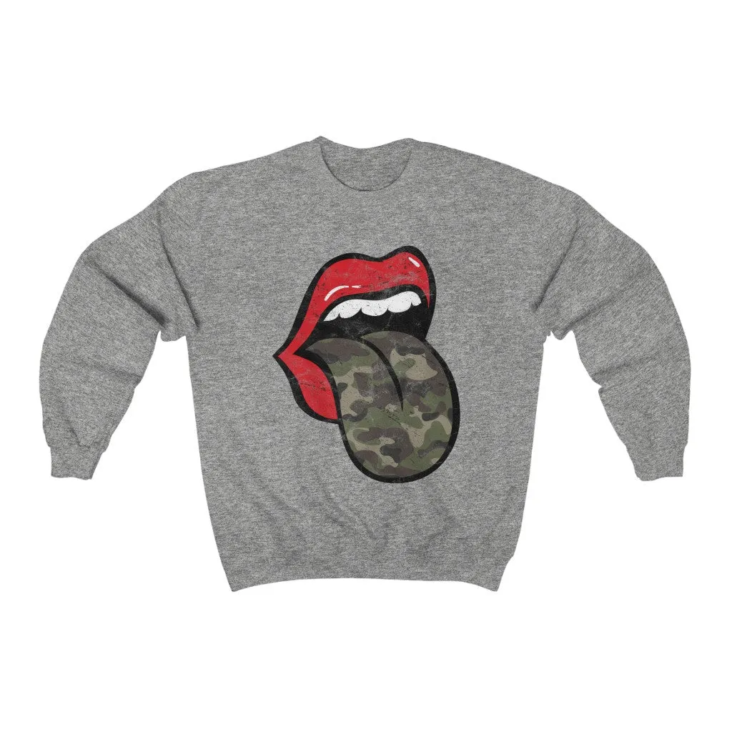 Red Lips Camo Tongue Out Distressed Unisex Sweatshirt sold by Always Stylish Mama