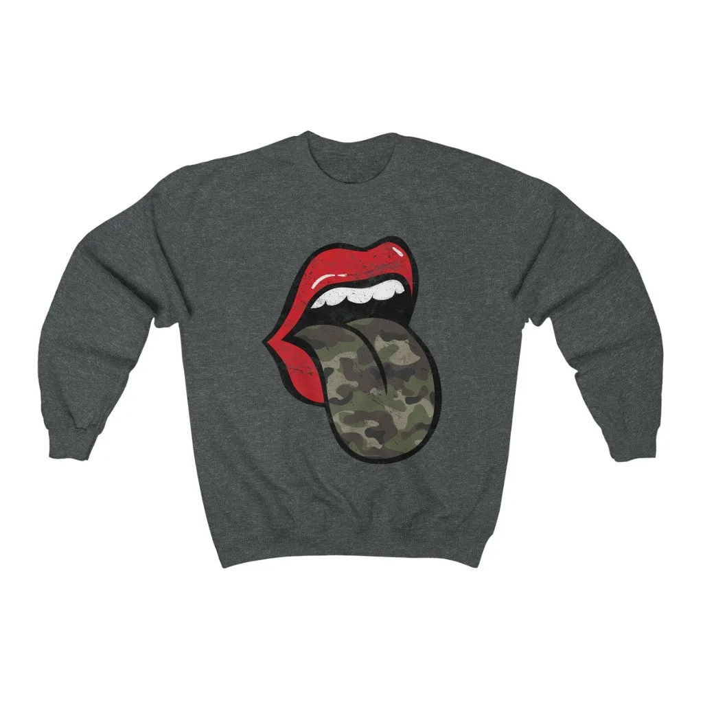 Red Lips Camo Tongue Out Distressed Unisex Sweatshirt sold by Always Stylish Mama product image thumbnail 5