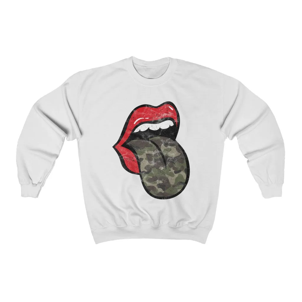 Red Lips Camo Tongue Out Distressed Unisex Sweatshirt sold by Always Stylish Mama product image thumbnail 2