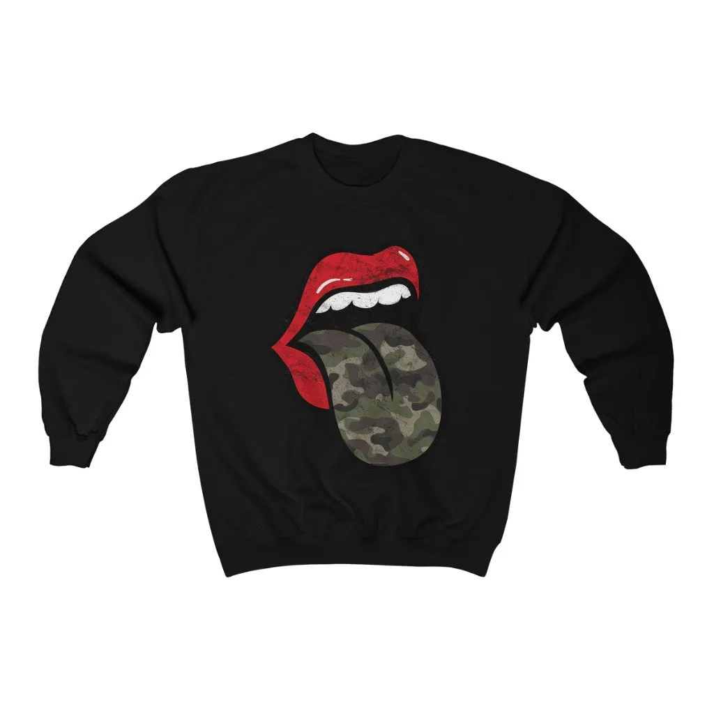 Red Lips Camo Tongue Out Distressed Unisex Sweatshirt sold by Always Stylish Mama product image thumbnail 3