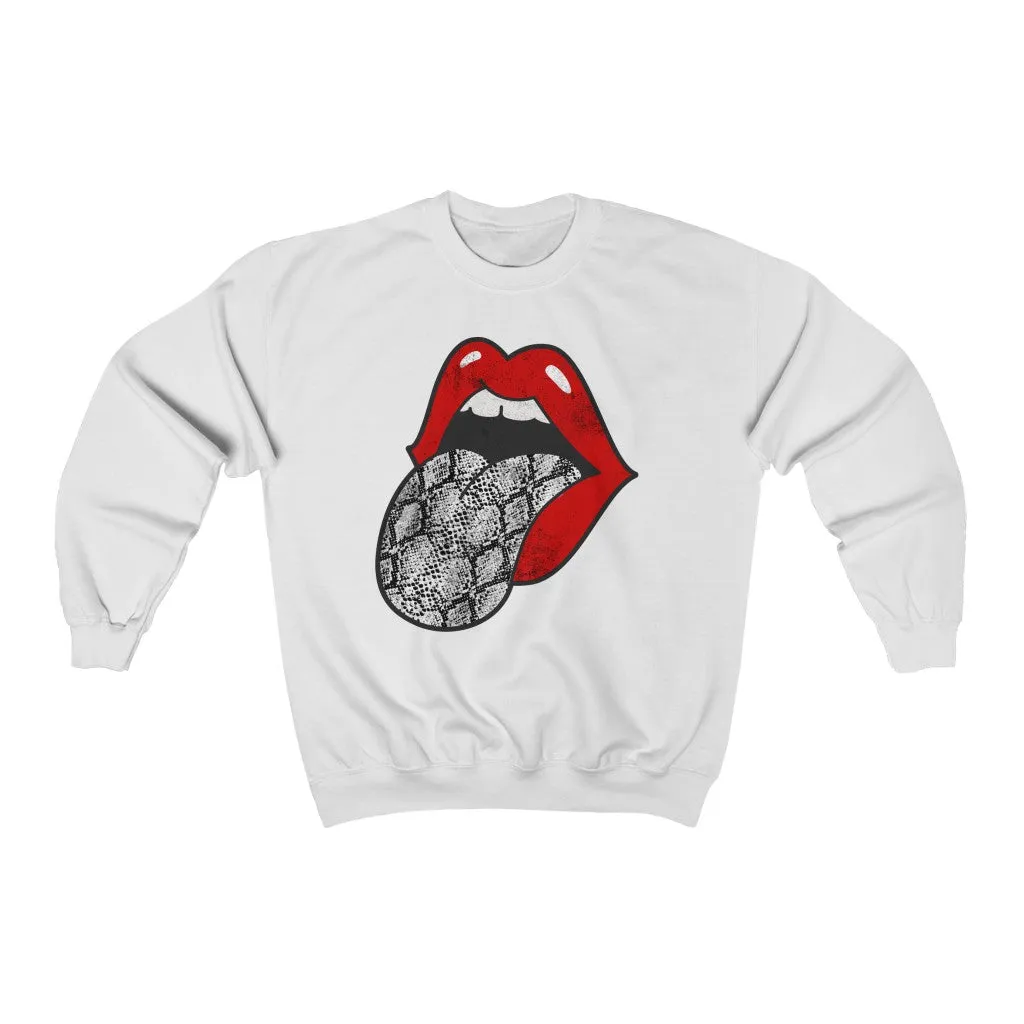 Red Lips Snakeskin Tongue Out Distressed Unisex Sweatshirt sold by Always Stylish Mama product image thumbnail 2
