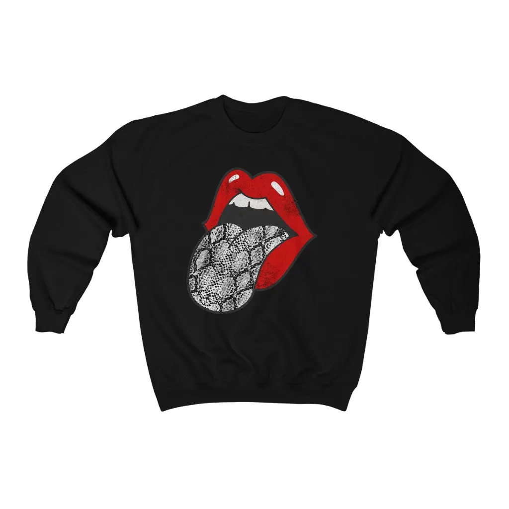 Red Lips Snakeskin Tongue Out Distressed Unisex Sweatshirt sold by Always Stylish Mama product image thumbnail 3