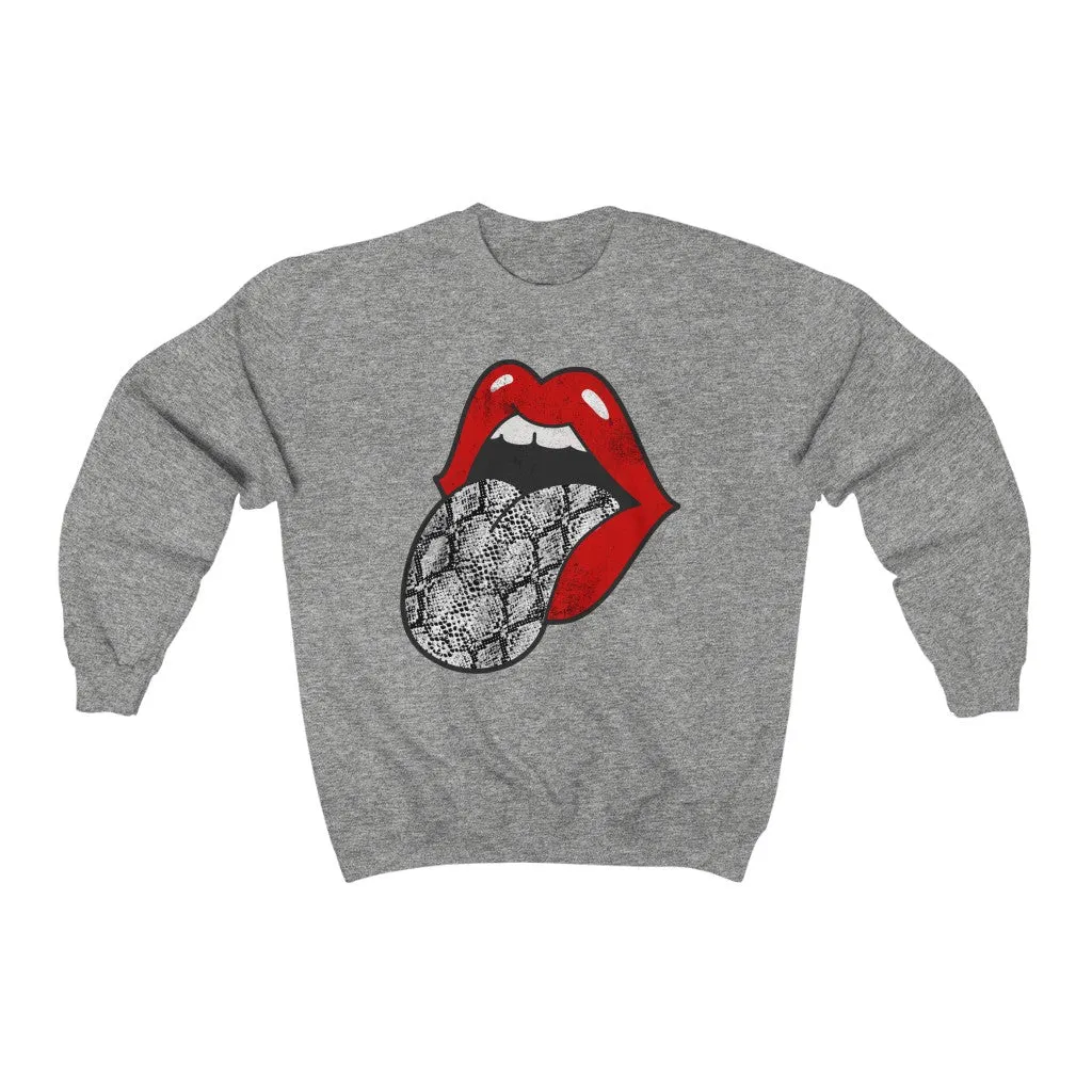 Red Lips Snakeskin Tongue Out Distressed Unisex Sweatshirt sold by Always Stylish Mama product image thumbnail 4