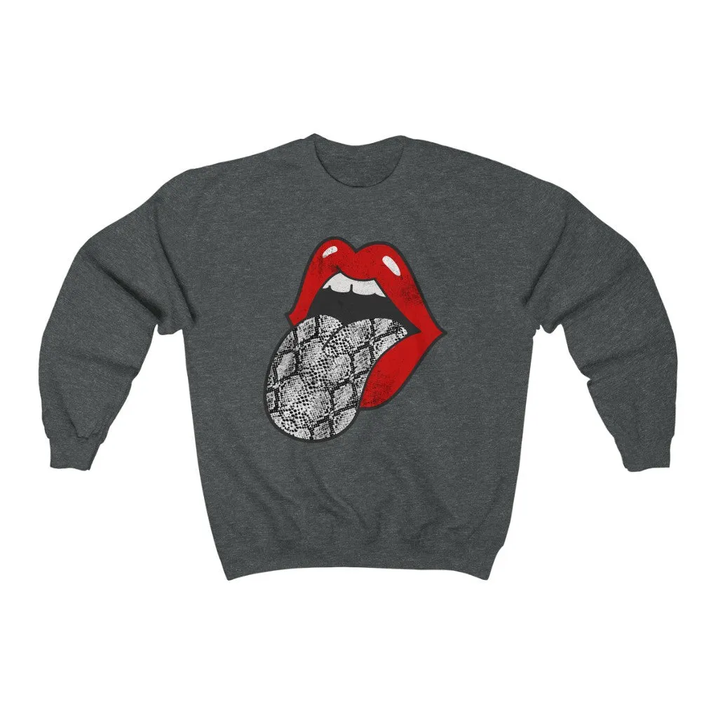 Red Lips Snakeskin Tongue Out Distressed Unisex Sweatshirt sold by Always Stylish Mama