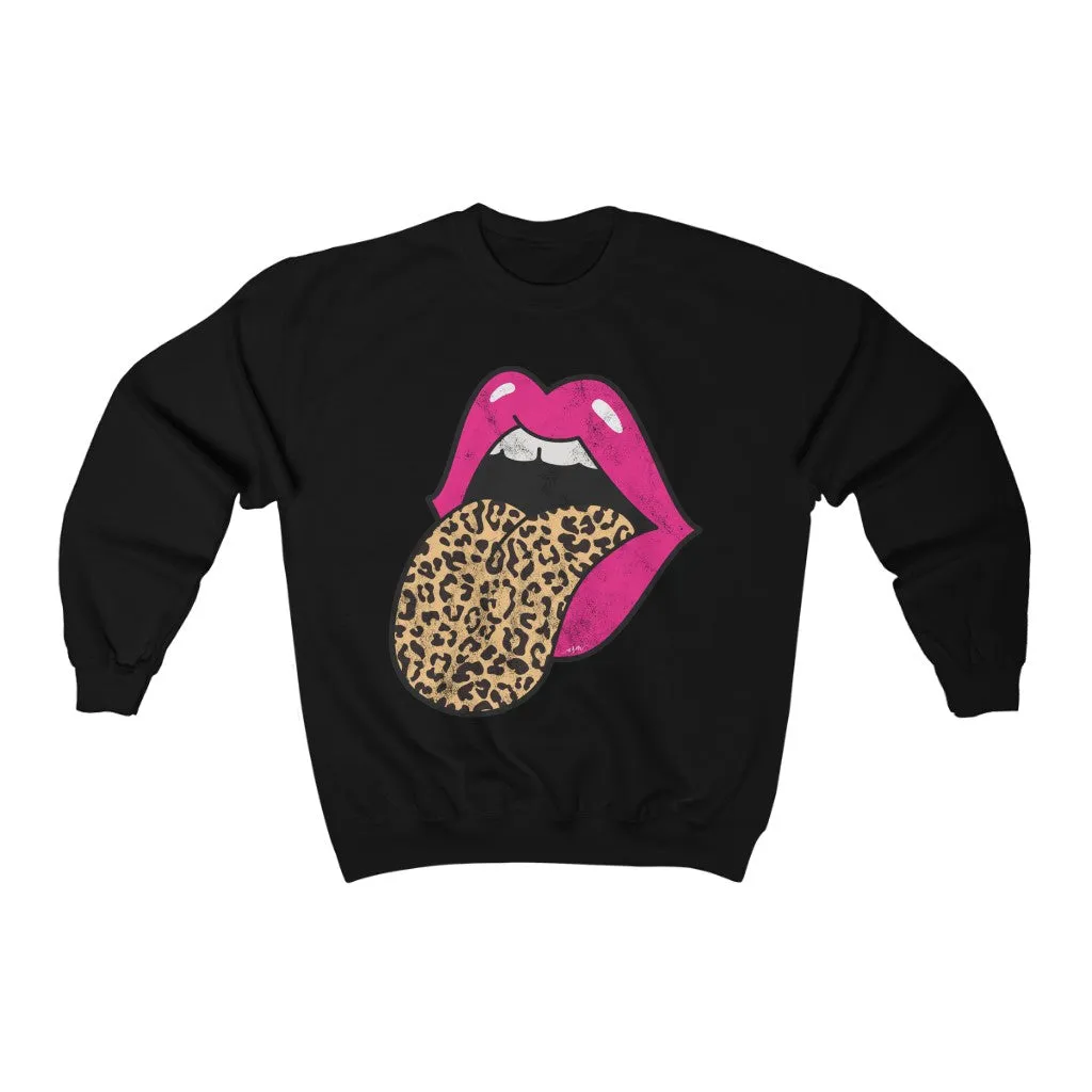 Pink Lips Leopard Tongue Out Distressed Unisex Sweatshirt sold by Always Stylish Mama product image thumbnail 3