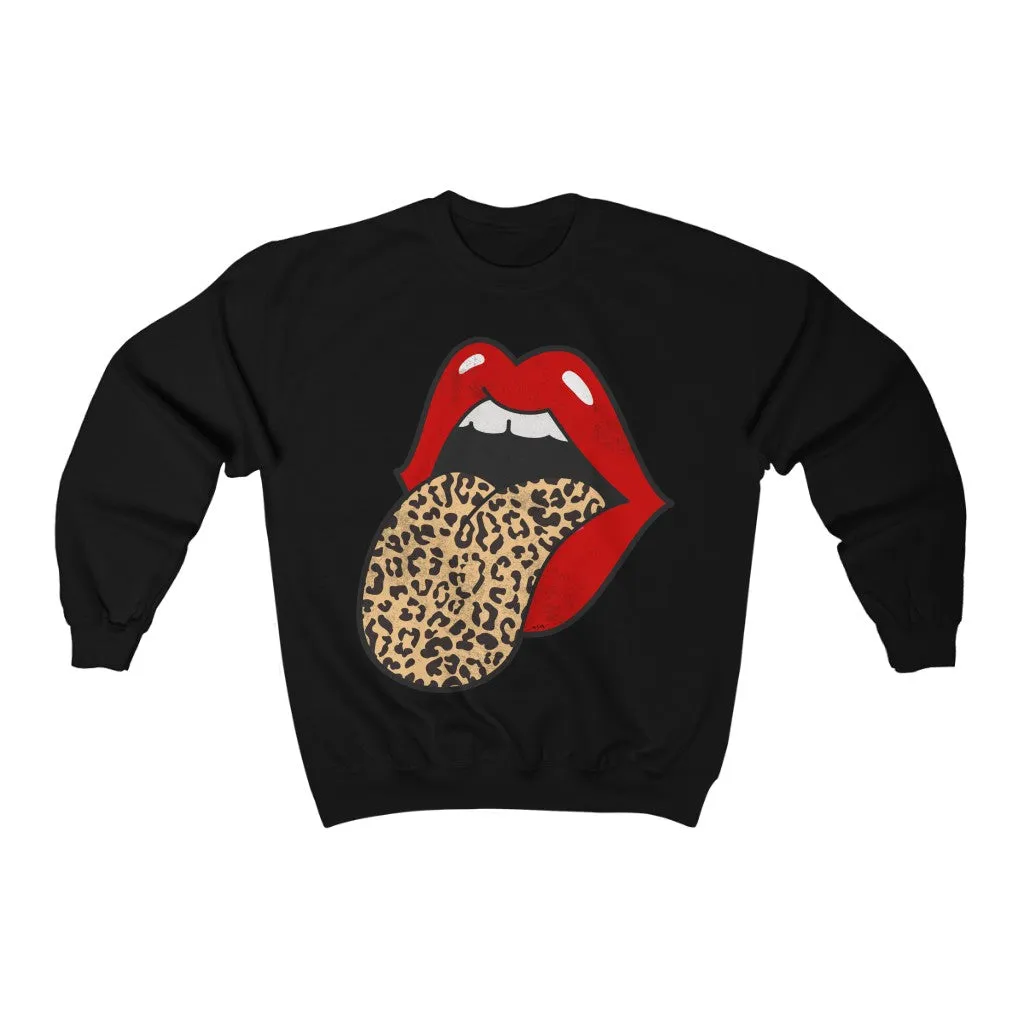 Red Lips Leopard Tongue Out Distressed Unisex Sweatshirt sold by Always Stylish Mama