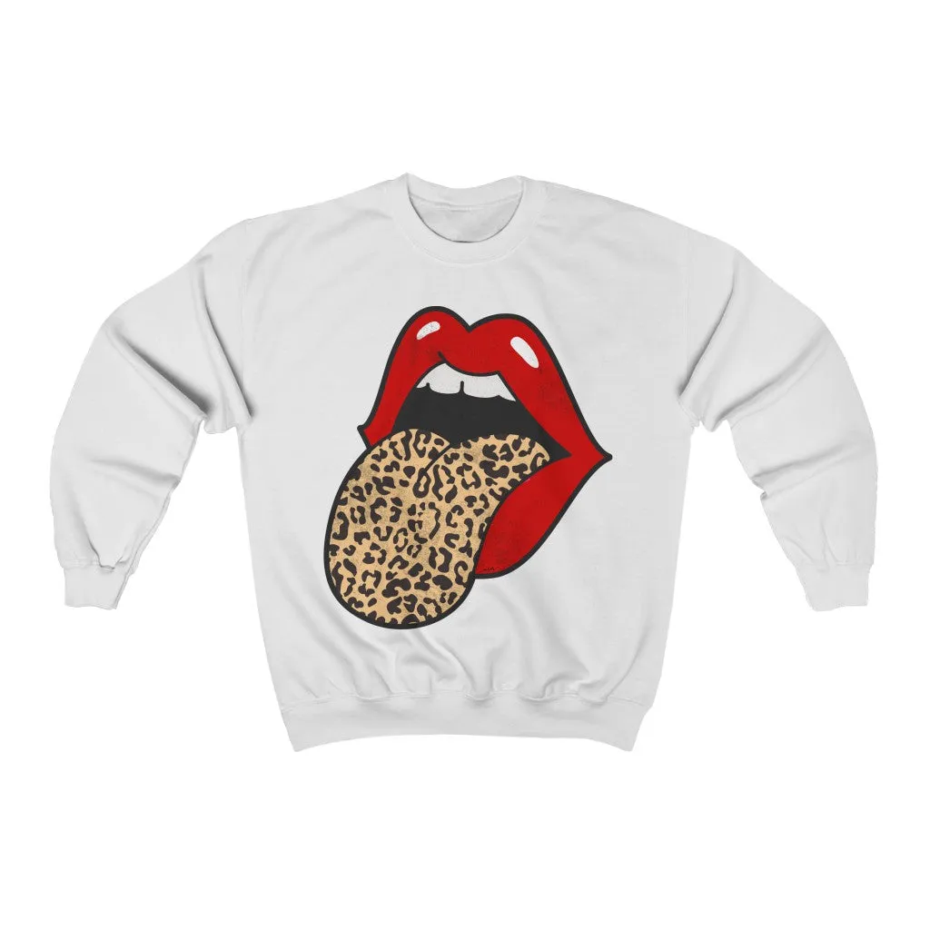 Red Lips Leopard Tongue Out Distressed Unisex Sweatshirt sold by Always Stylish Mama product image thumbnail 2