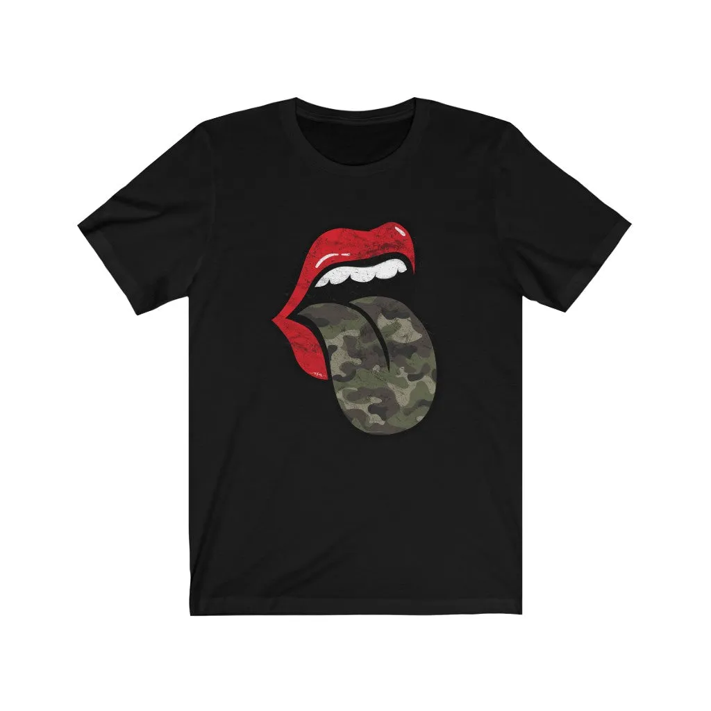 Red Lips Camo Tongue Out Distressed Unisex Tee sold by Always Stylish Mama product image thumbnail 3
