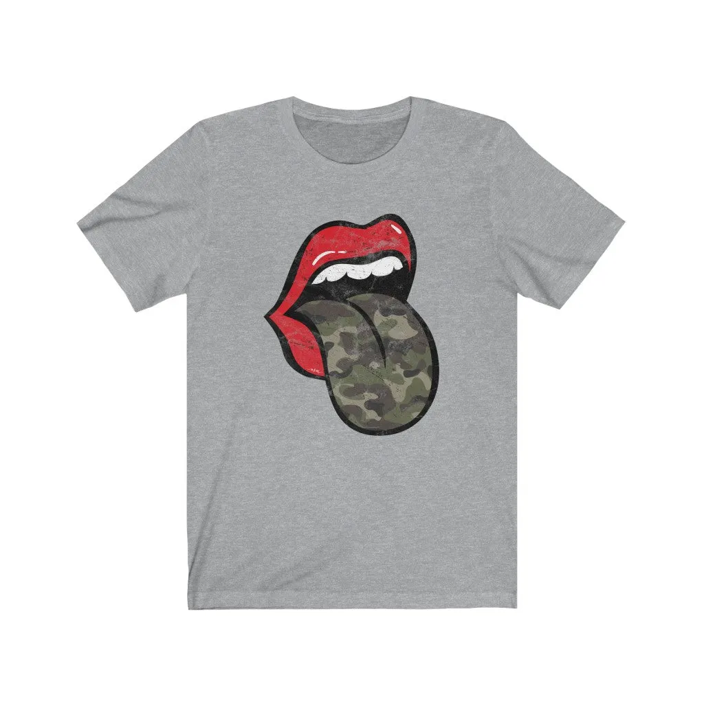 Red Lips Camo Tongue Out Distressed Unisex Tee sold by Always Stylish Mama product image thumbnail 4