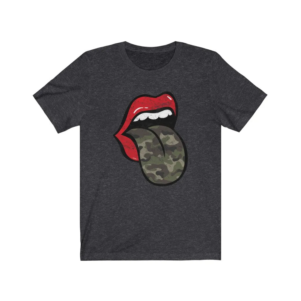 Red Lips Camo Tongue Out Distressed Unisex Tee sold by Always Stylish Mama