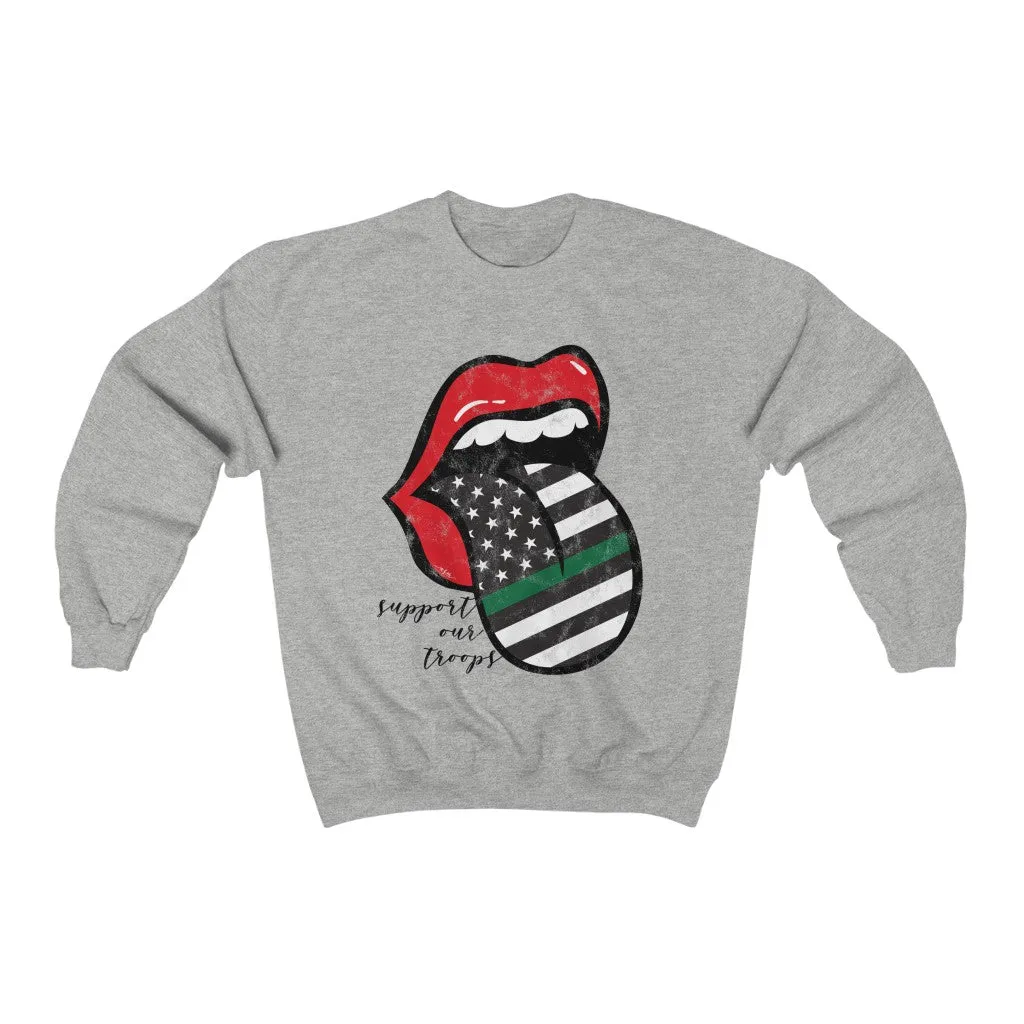 Military Flag Tongue Out Support Our Troops Distressed Unisex Sweatshirt sold by Always Stylish Mama product image thumbnail 4