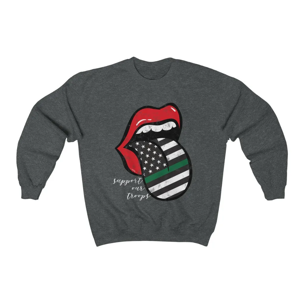Military Flag Tongue Out Support Our Troops Distressed Unisex Sweatshirt sold by Always Stylish Mama product image thumbnail 5