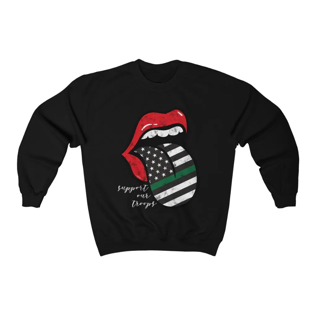 Military Flag Tongue Out Support Our Troops Distressed Unisex Sweatshirt sold by Always Stylish Mama product image thumbnail 2