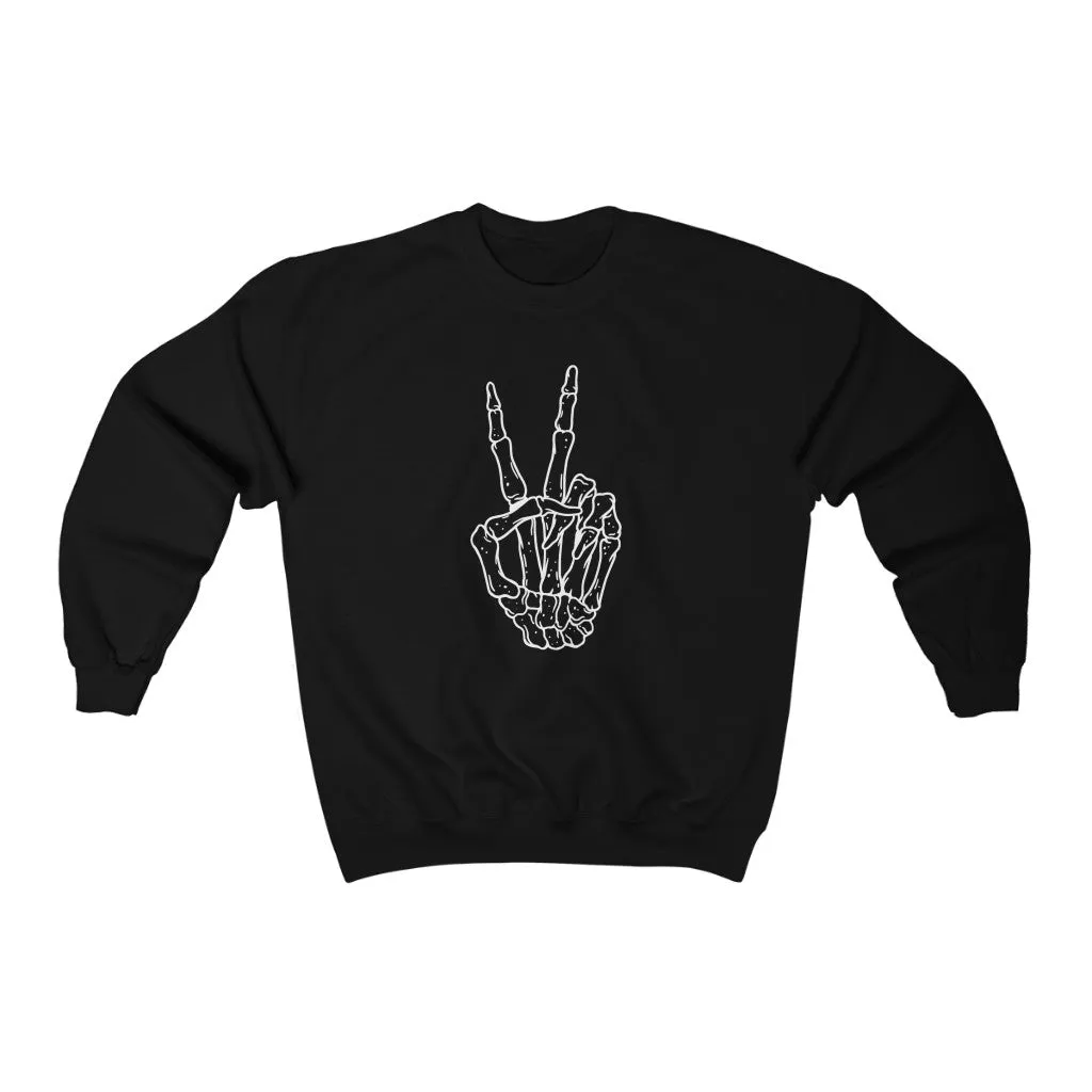 Peace Sign Skeleton Hand Unisex Sweatshirt sold by Always Stylish Mama