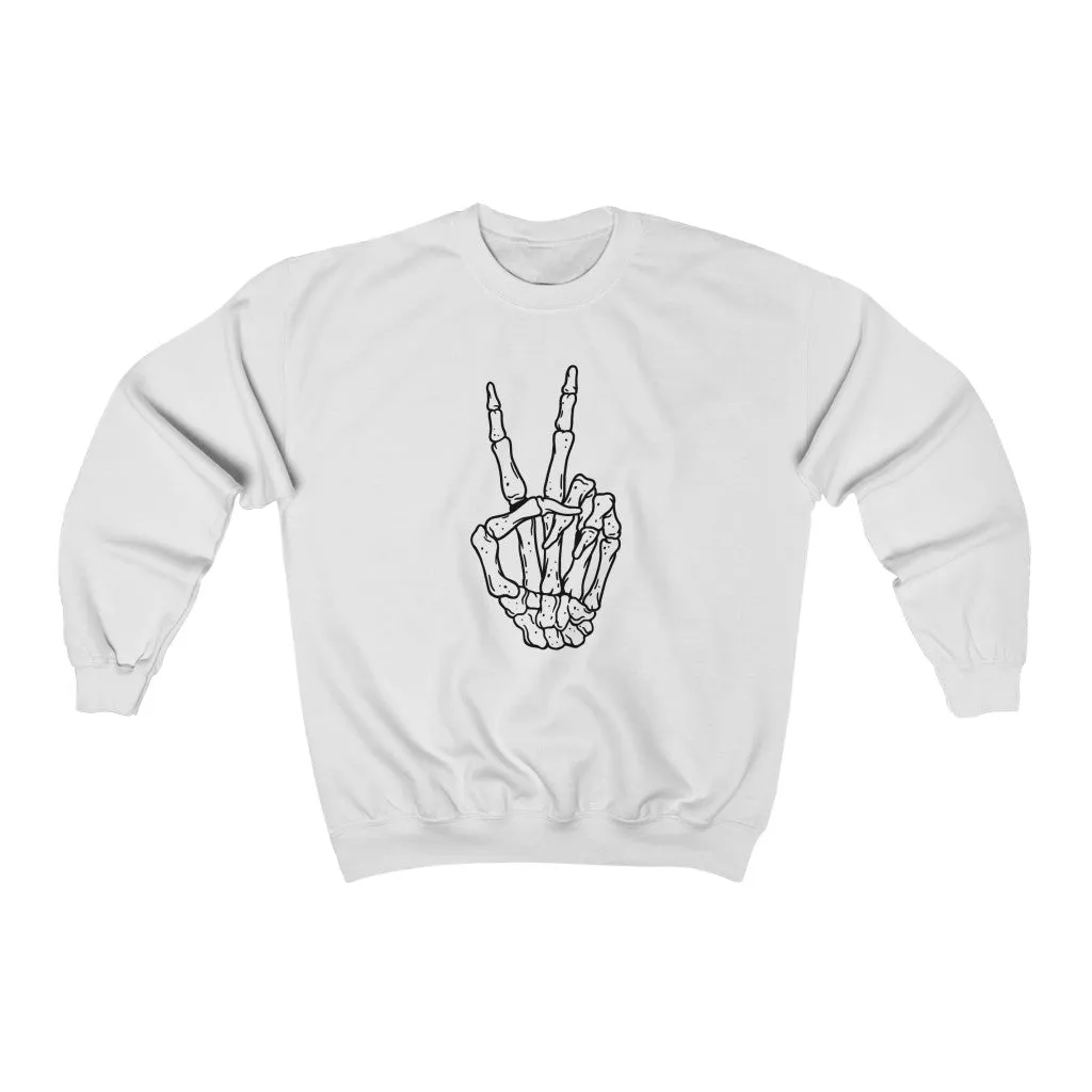 Peace Sign Skeleton Hand Unisex Sweatshirt sold by Always Stylish Mama product image thumbnail 2