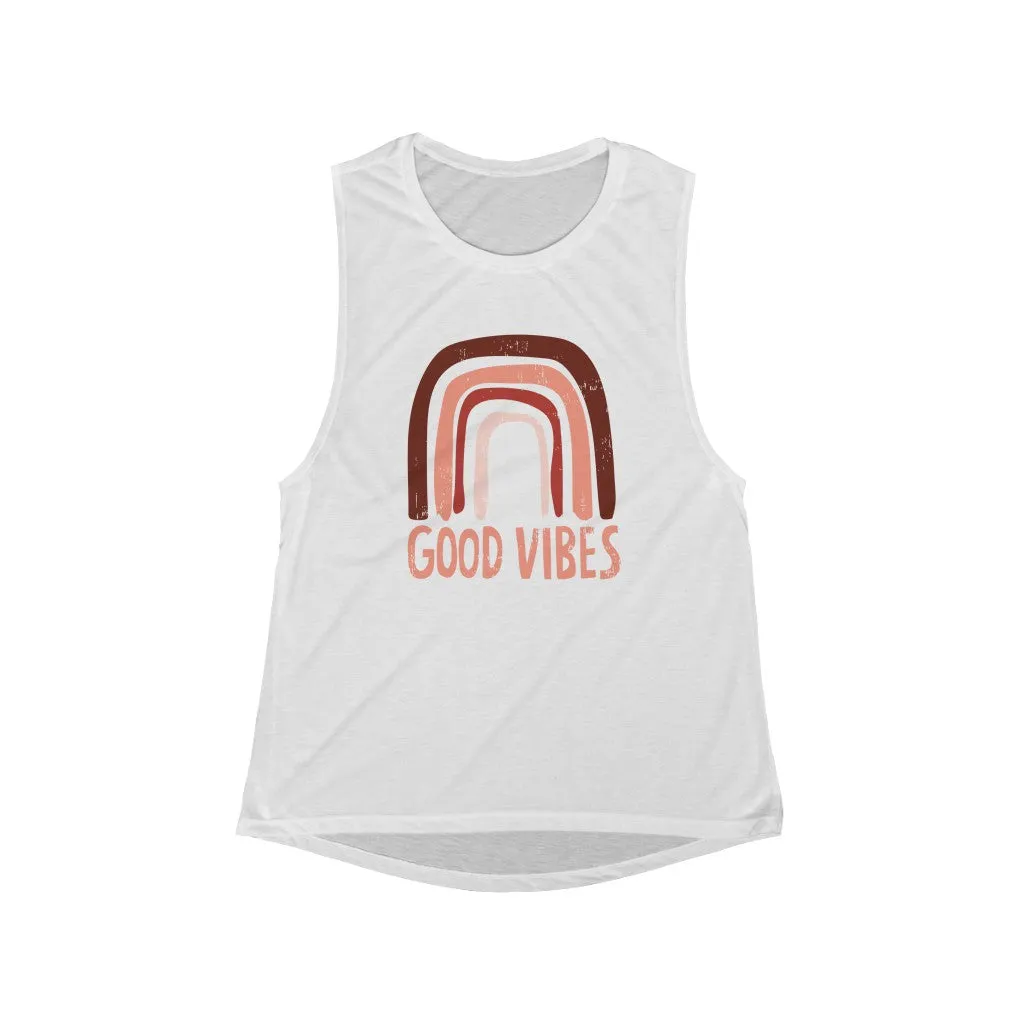 Good Vibes Rainbow Women's Flowy Scoop Muscle Tank sold by Always Stylish Mama