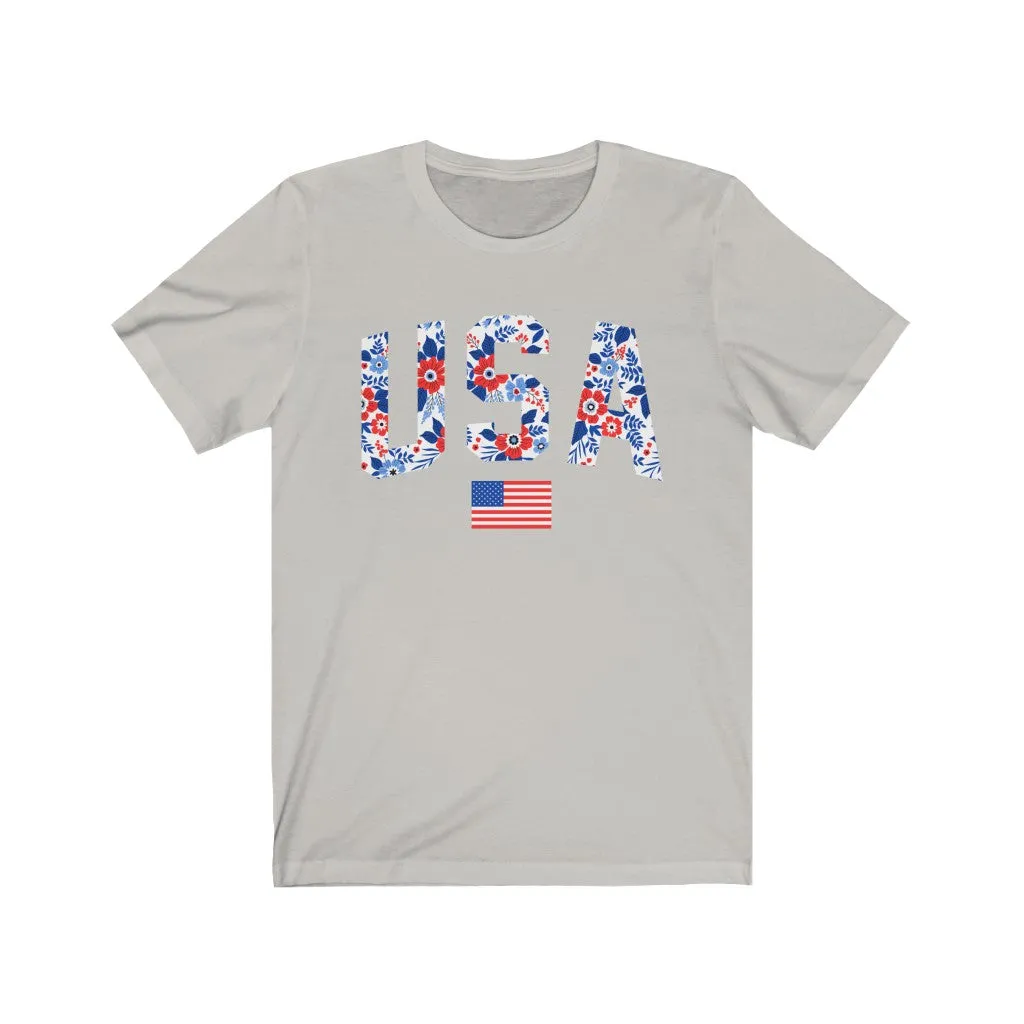 Floral USA American Flag Unisex Tee sold by Always Stylish Mama product image thumbnail 4