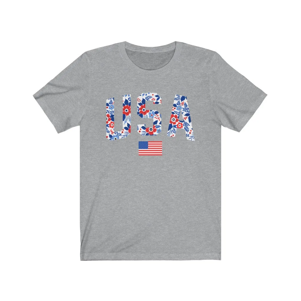Floral USA American Flag Unisex Tee sold by Always Stylish Mama product image thumbnail 5