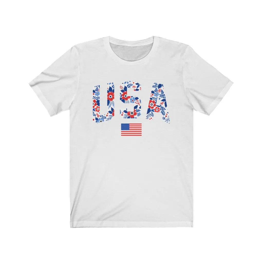 Floral USA American Flag Unisex Tee sold by Always Stylish Mama product image thumbnail 2