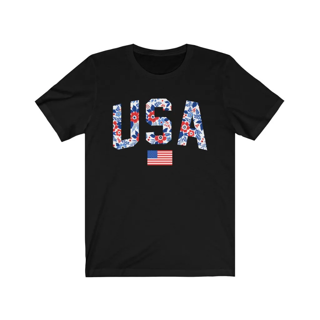 Floral USA American Flag Unisex Tee sold by Always Stylish Mama product image thumbnail 3