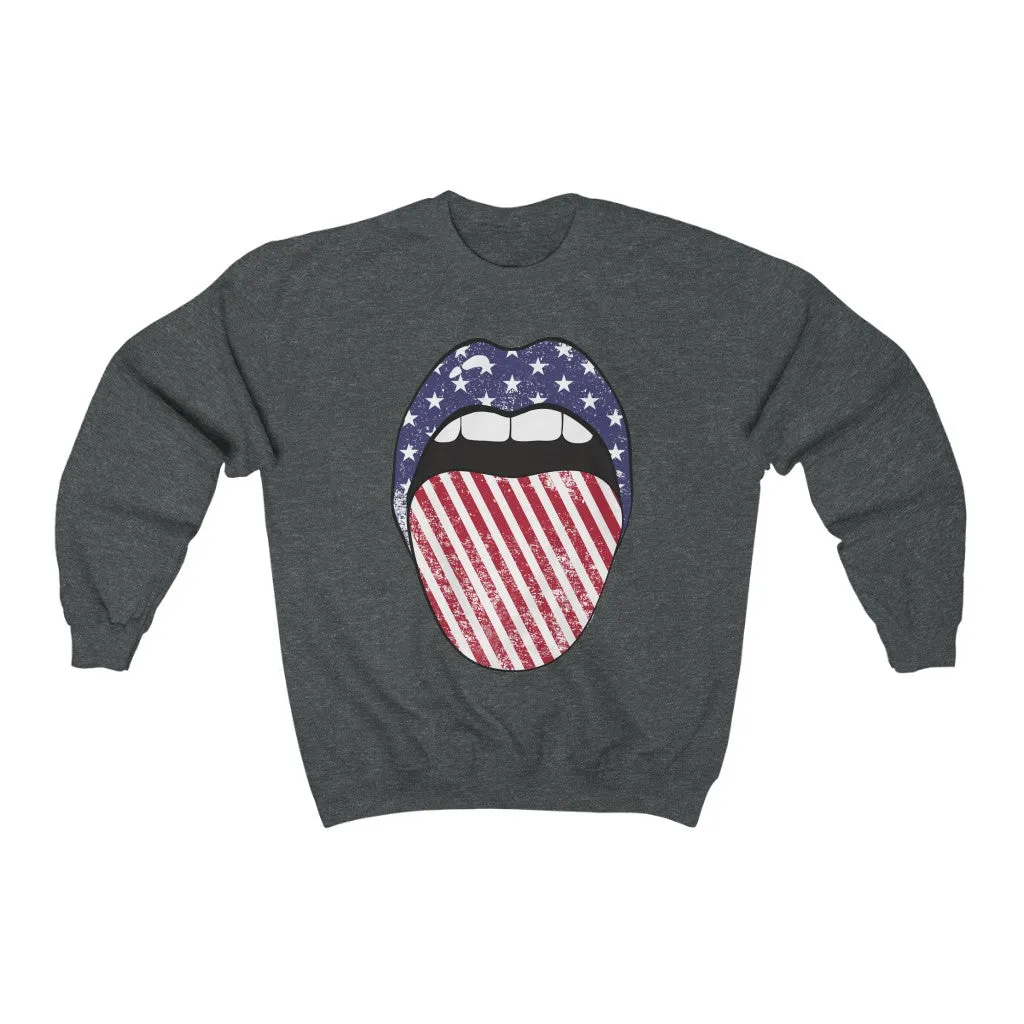 Stars + Stripes Tongue Out Unisex Sweatshirt sold by Always Stylish Mama product image thumbnail 4