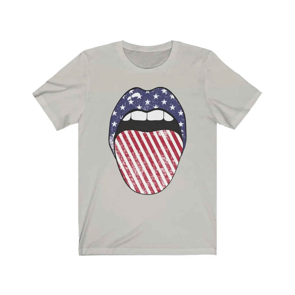 Stars + Stripes Tongue Out Unisex Tee sold by Always Stylish Mama product image thumbnail 3