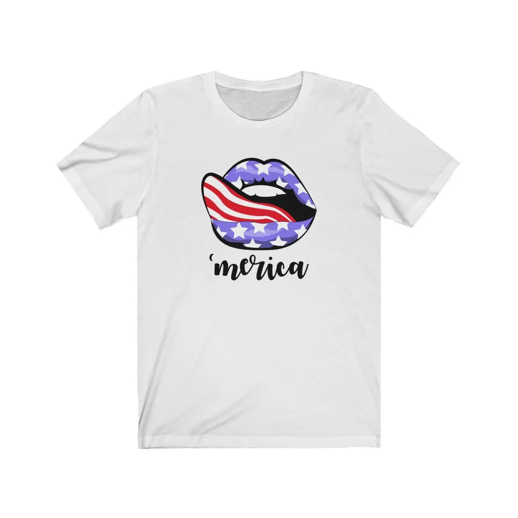 Merica Flag Stars Stripes Tongue Tee sold by Always Stylish Mama