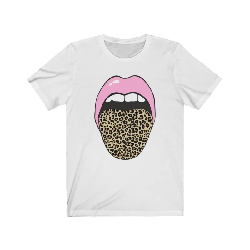 Pink Lips Leopard Tongue Out Tee sold by Always Stylish Mama