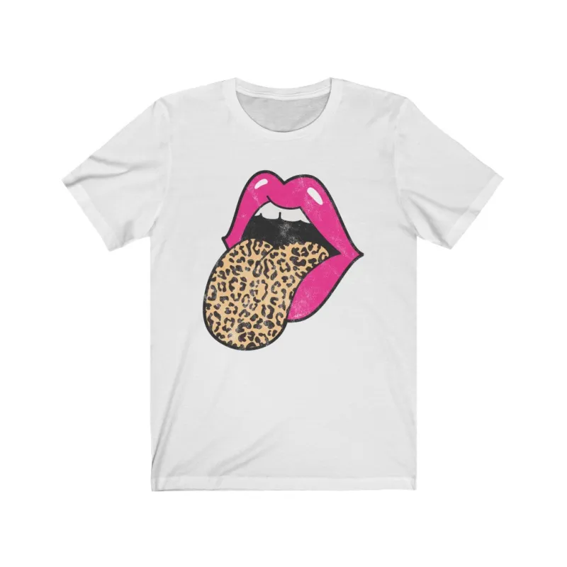 Pink Lips Leopard Tongue Out Distressed Unisex Tee sold by Always Stylish Mama