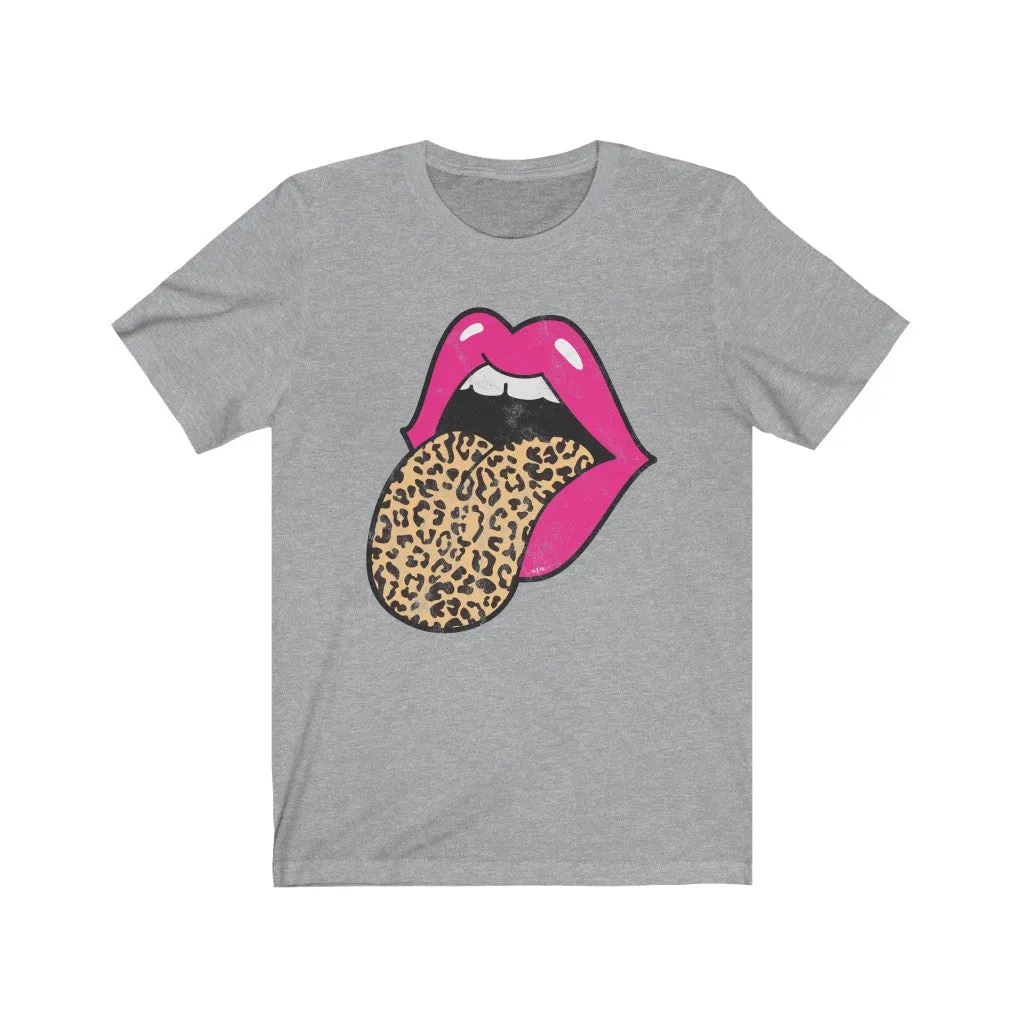 Pink Lips Leopard Tongue Out Distressed Unisex Tee sold by Always Stylish Mama product image thumbnail 3