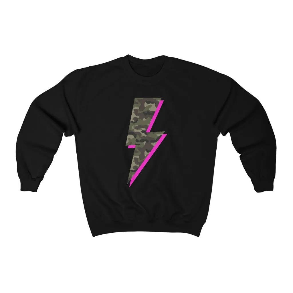 Camo Pink Lightning Bolt Unisex Crewneck Sweatshirt sold by Always Stylish Mama product image thumbnail 3