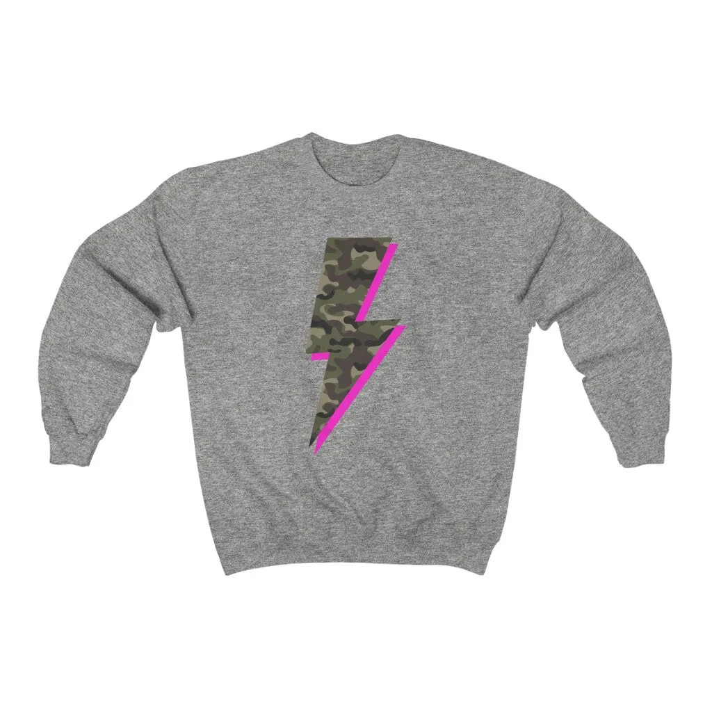 Camo Pink Lightning Bolt Unisex Crewneck Sweatshirt sold by Always Stylish Mama product image thumbnail 4