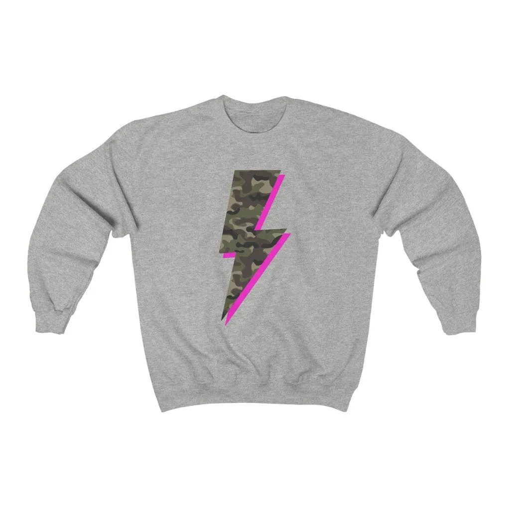 Camo Pink Lightning Bolt Unisex Crewneck Sweatshirt sold by Always Stylish Mama