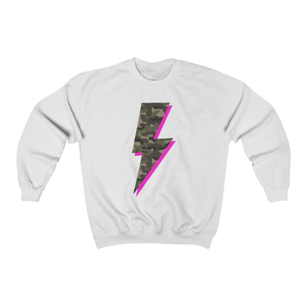 Camo Pink Lightning Bolt Unisex Crewneck Sweatshirt sold by Always Stylish Mama product image thumbnail 2