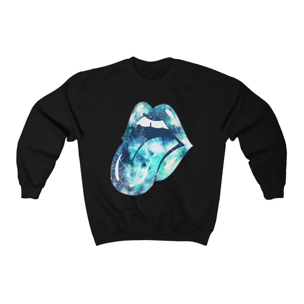 Blue Tie Dye Lips Tongue Out Distressed Unisex Crewneck Sweatshirt sold by Always Stylish Mama product image thumbnail 2
