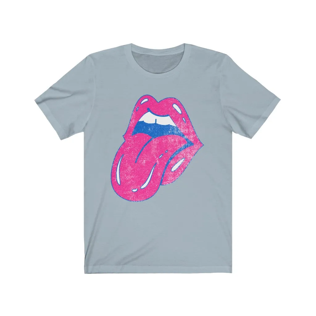 Hot Pink Lips Tongue Out Distressed Unisex Tee sold by Always Stylish Mama product image thumbnail 5