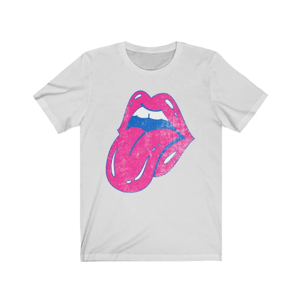 Hot Pink Lips Tongue Out Distressed Unisex Tee sold by Always Stylish Mama product image thumbnail 2