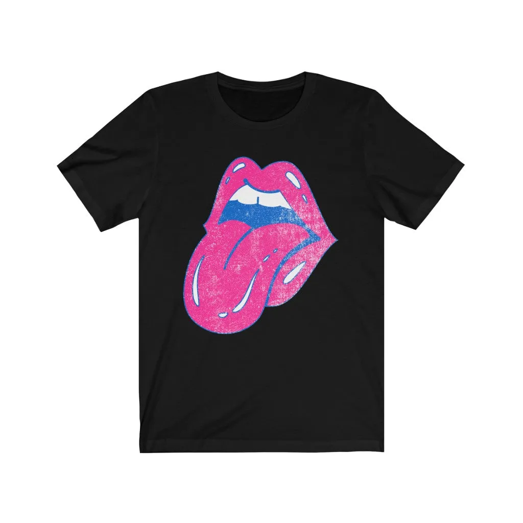 Hot Pink Lips Tongue Out Distressed Unisex Tee sold by Always Stylish Mama product image thumbnail 3