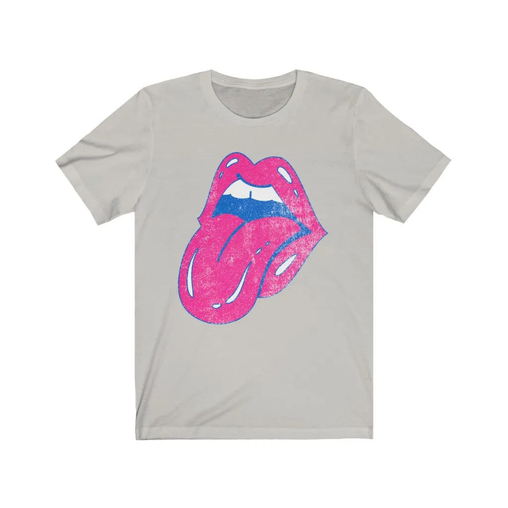 Hot Pink Lips Tongue Out Distressed Unisex Tee sold by Always Stylish Mama product image thumbnail 4