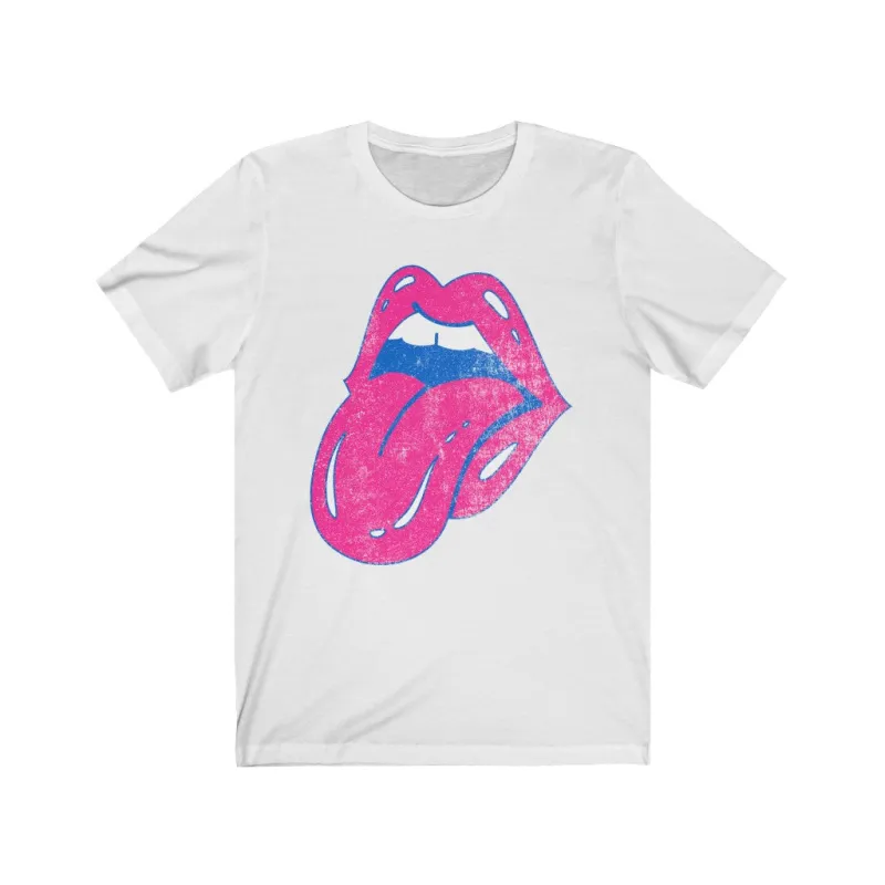 Hot Pink Lips Tongue Out Distressed Unisex Tee sold by Always Stylish Mama