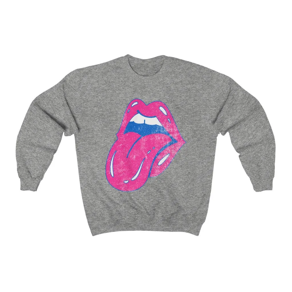 Hot Pink Lips Tongue Out Distressed Unisex Sweatshirt sold by Always Stylish Mama