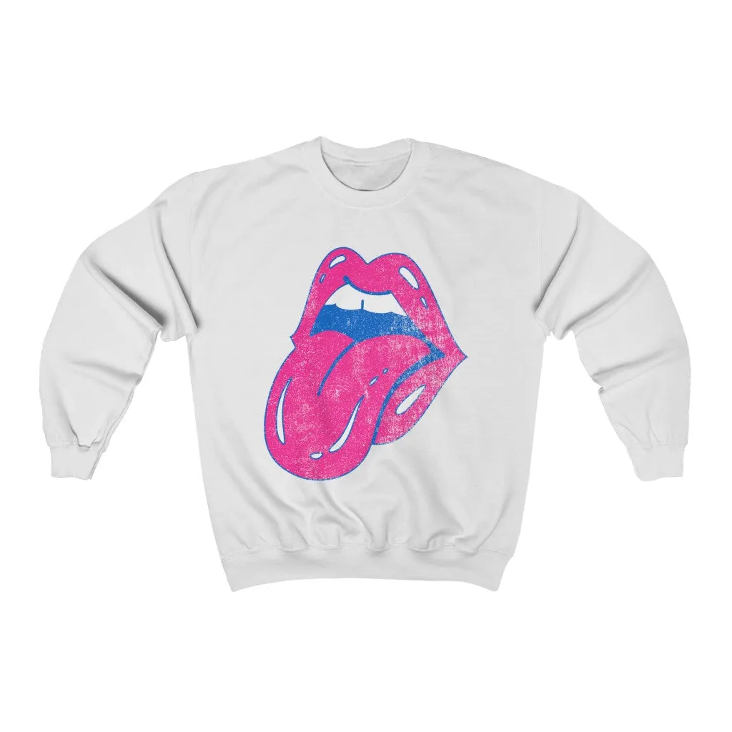 Hot Pink Lips Tongue Out Distressed Unisex Sweatshirt sold by Always Stylish Mama product image thumbnail 2
