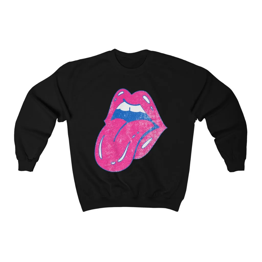 Hot Pink Lips Tongue Out Distressed Unisex Sweatshirt sold by Always Stylish Mama product image thumbnail 3