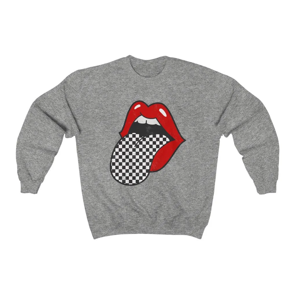 Red Lips Checkered Tongue Out Distressed Unisex Crewneck Sweatshirt sold by Always Stylish Mama product image thumbnail 3