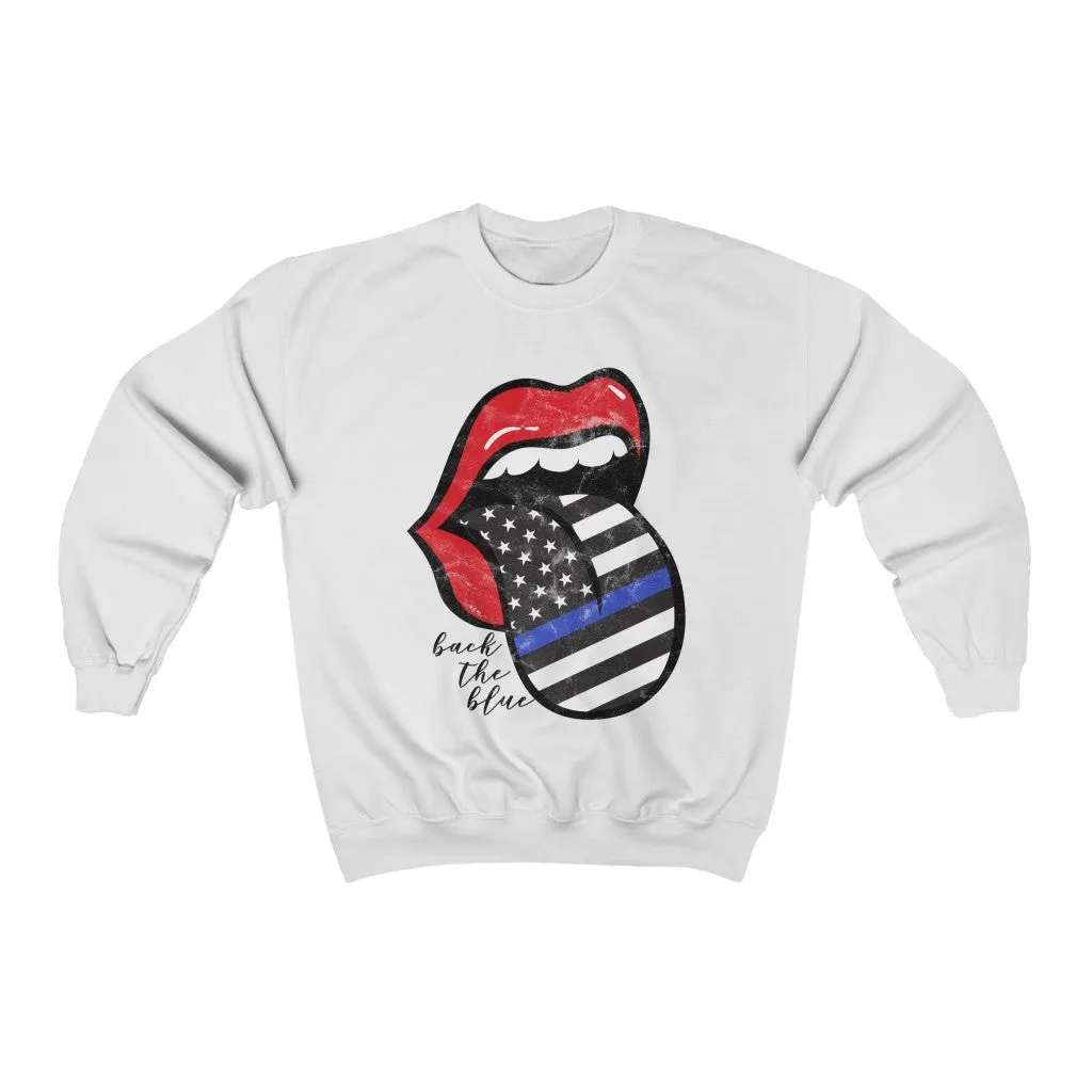 Police Blue Line Back the Blue Flag Tongue Out Distressed Unisex Sweatshirt sold by Always Stylish Mama product image thumbnail 2