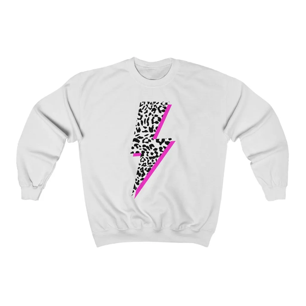 Leopard Pink Lightning Bolt Unisex Sweatshirt sold by Always Stylish Mama product image thumbnail 2