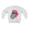 Pink Lips Snakeskin Tongue Out Distressed Unisex Sweatshirt sold by Always Stylish Mama