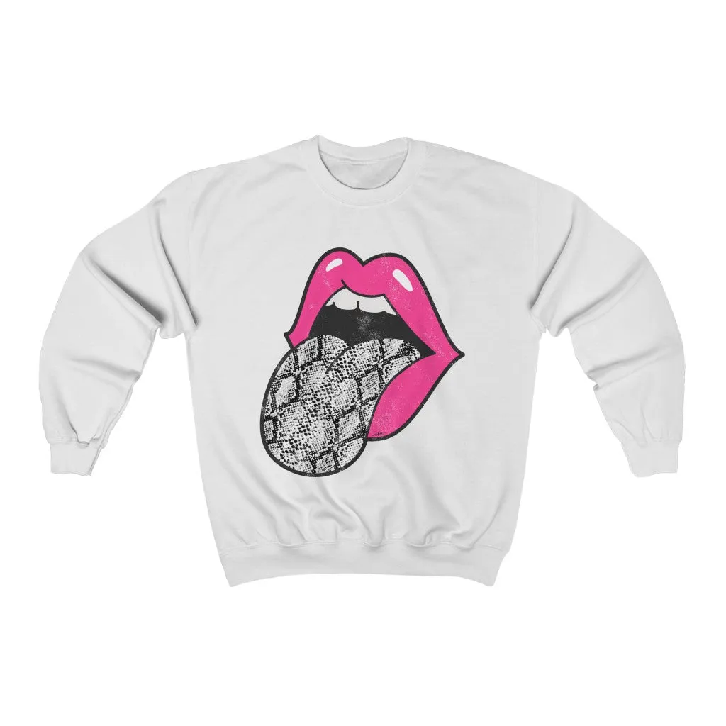 Pink Lips Snakeskin Tongue Out Distressed Unisex Sweatshirt sold by Always Stylish Mama product image thumbnail 2