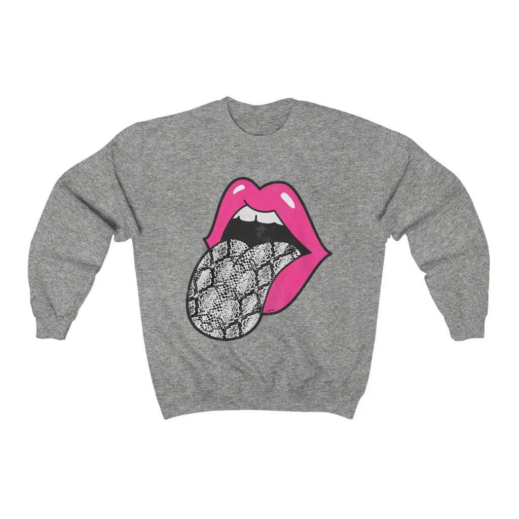 Pink Lips Snakeskin Tongue Out Distressed Unisex Sweatshirt sold by Always Stylish Mama product image thumbnail 3